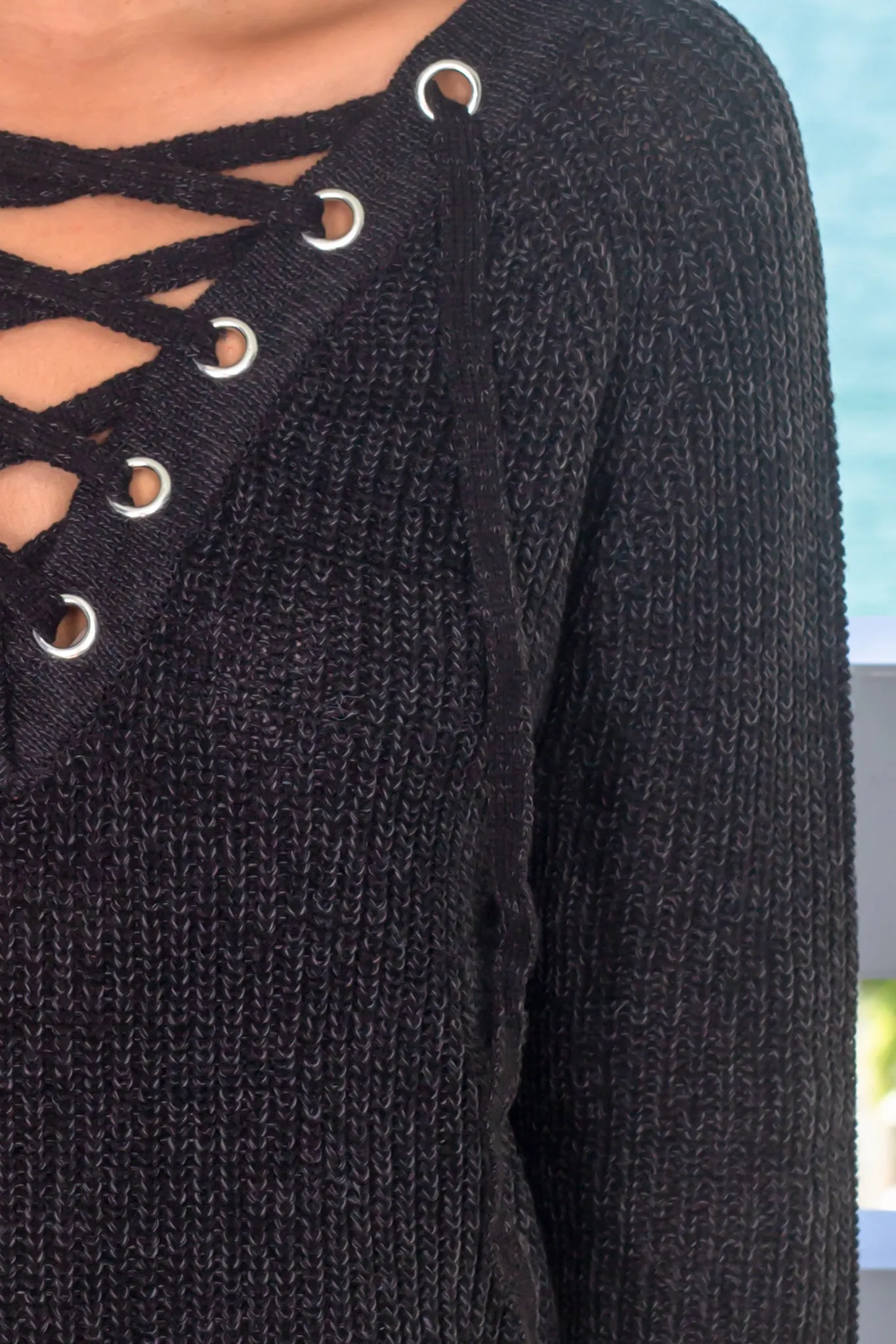 Black Lace Up Sweater