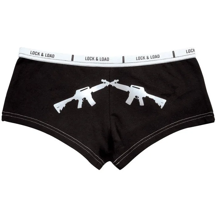 Black - Womens Crossed Rifles Booty Shorts