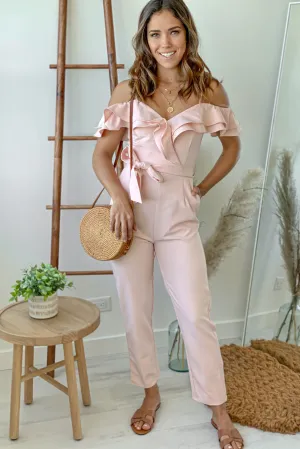 Blush Jumpsuit with Ruffled Top