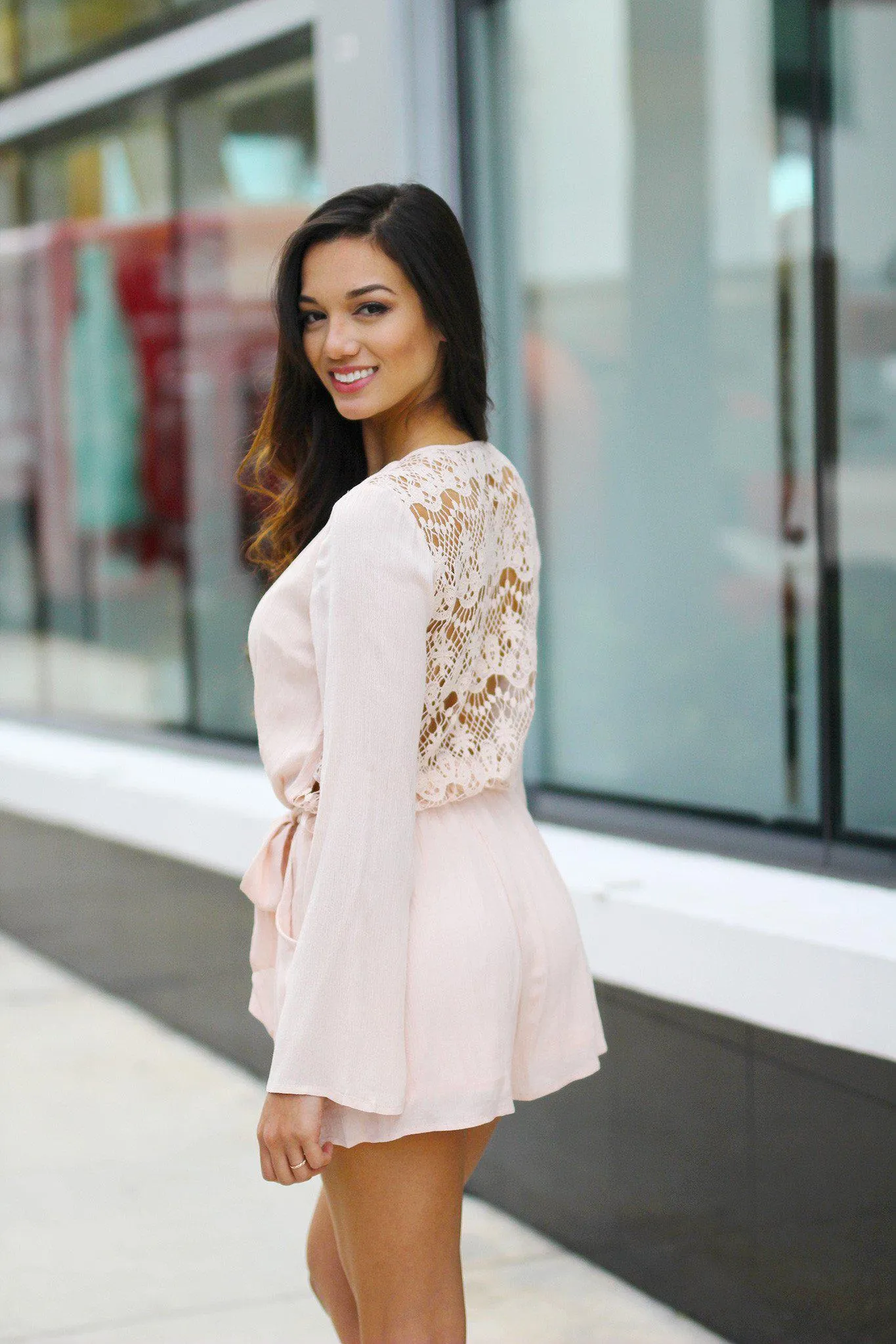 Blush Romper with Crochet Back