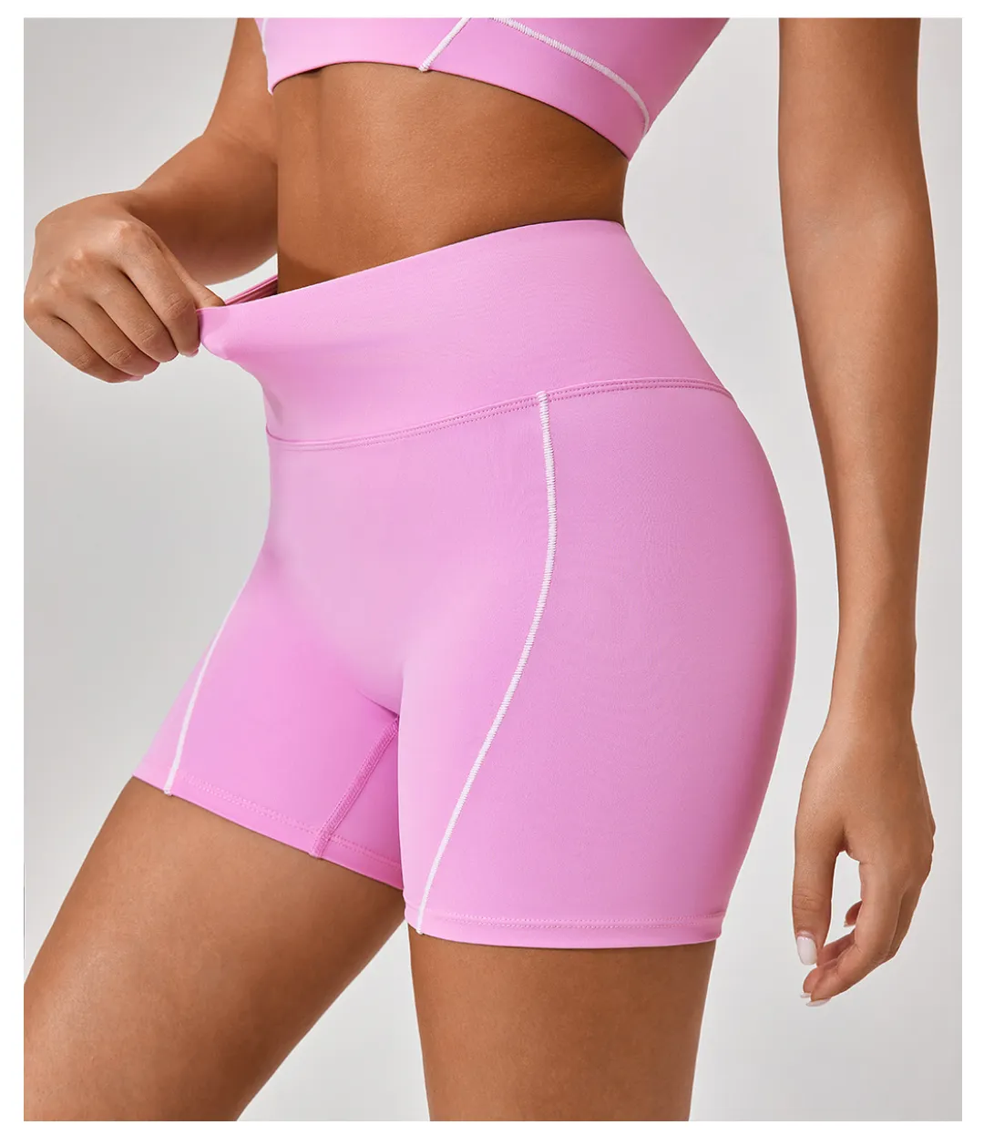 Contrast Color Summer High Waist Tight Nude Feel No Embarrassment Line Yoga Pants Women Peach Hip Raise Three Point Fitness Pants