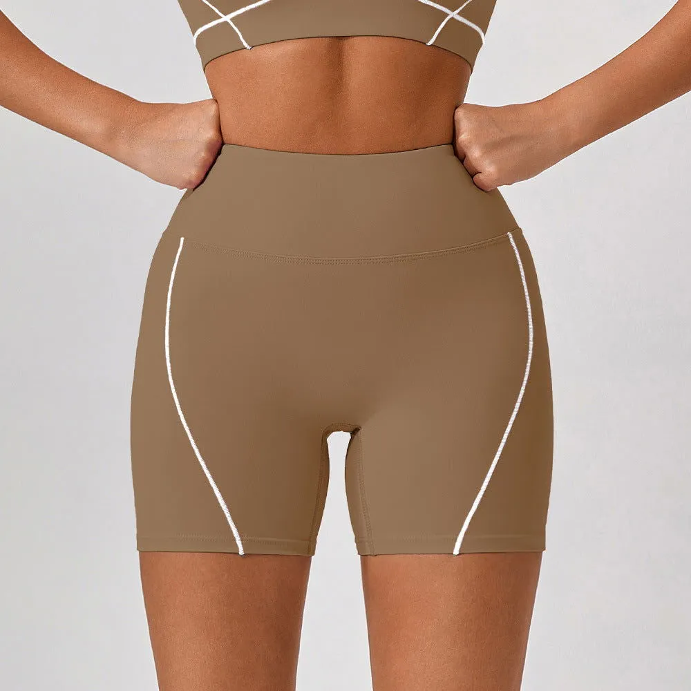 Contrast Color Summer High Waist Tight Nude Feel No Embarrassment Line Yoga Pants Women Peach Hip Raise Three Point Fitness Pants