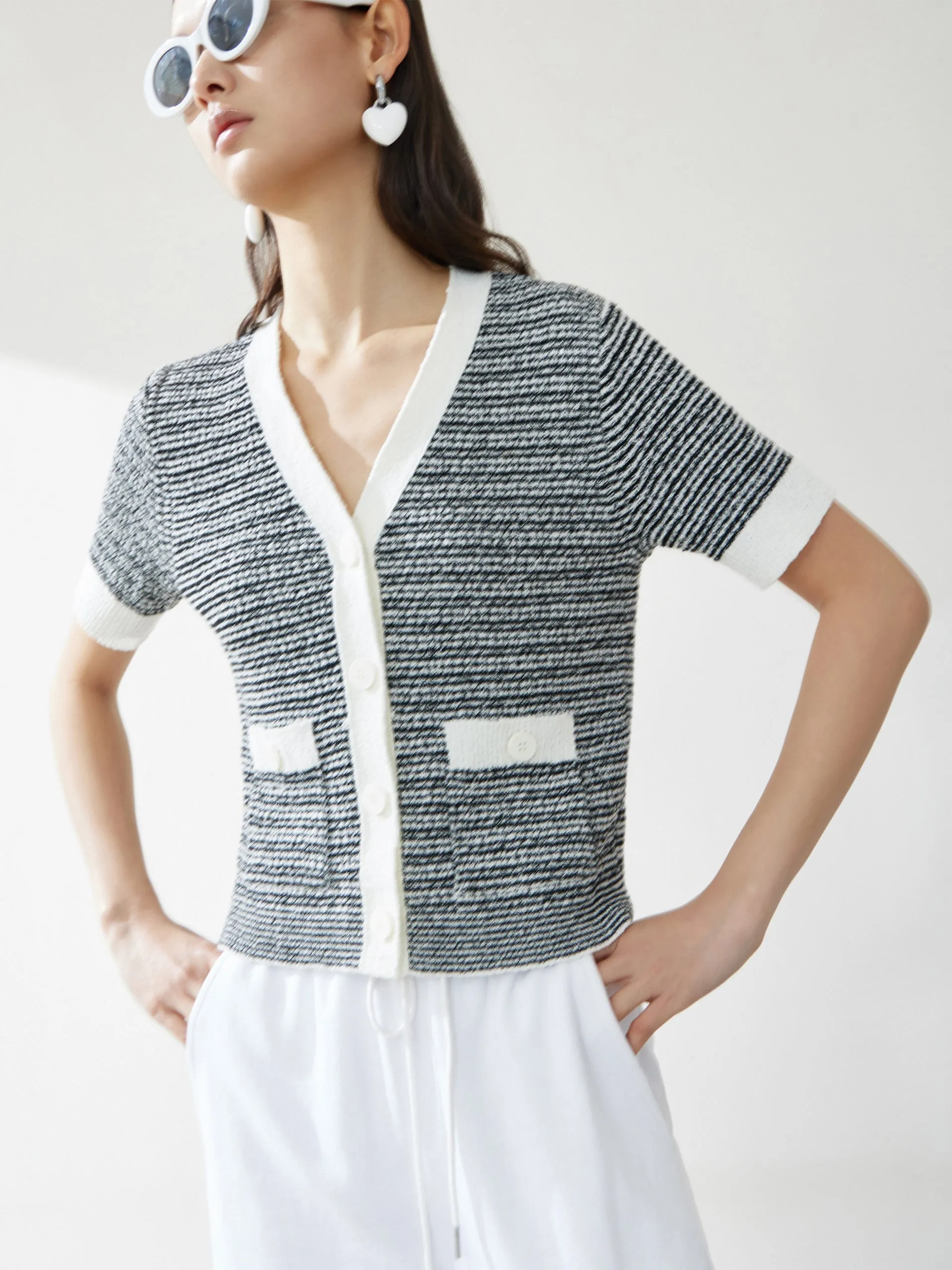 Contrast Knitted Short Cardigan