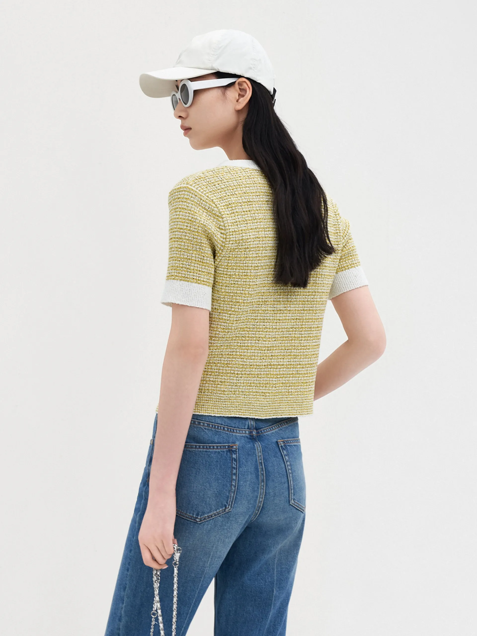 Contrast Knitted Short Cardigan