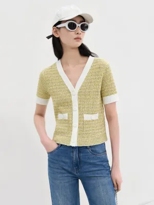 Contrast Knitted Short Cardigan