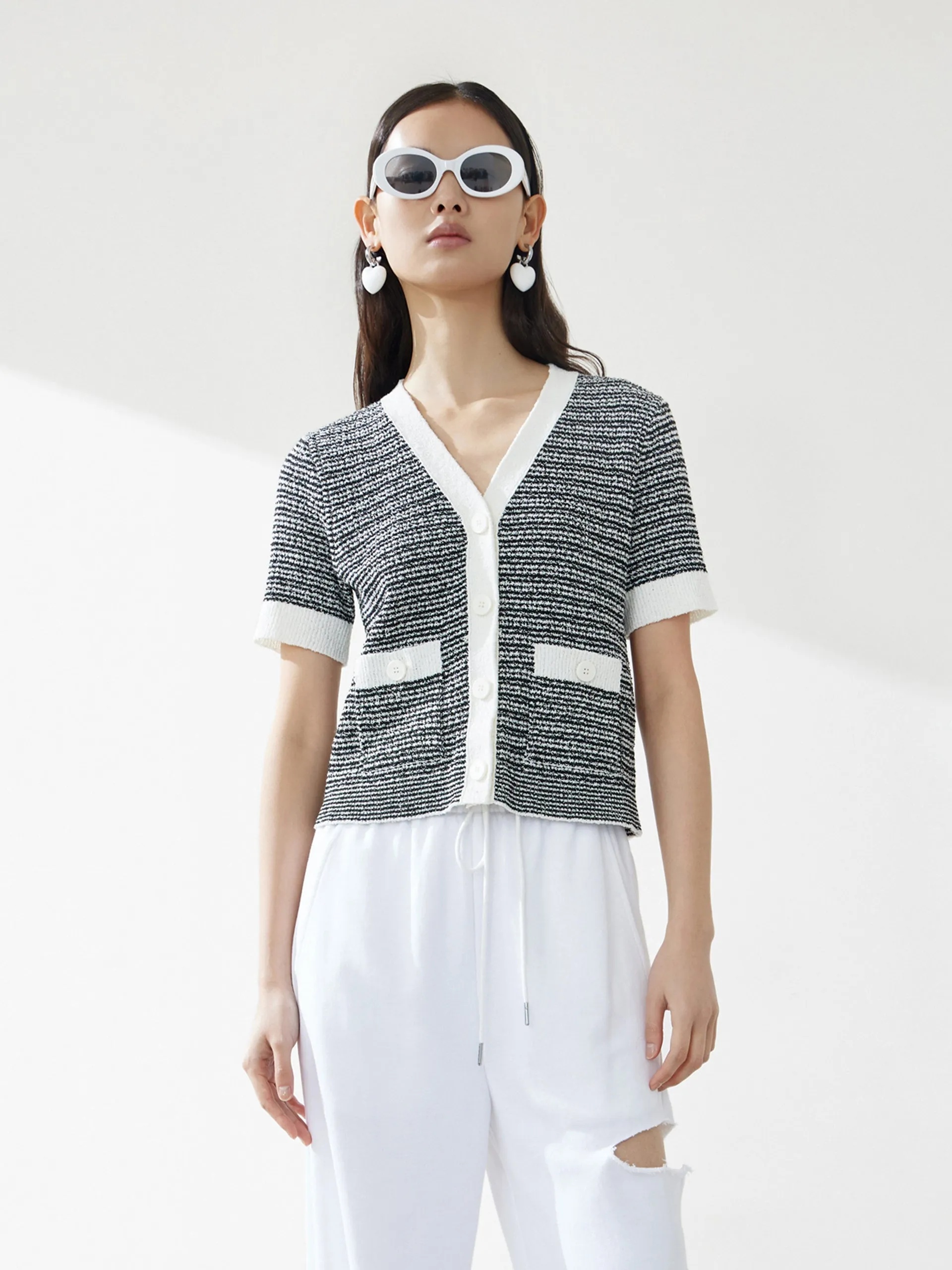 Contrast Knitted Short Cardigan