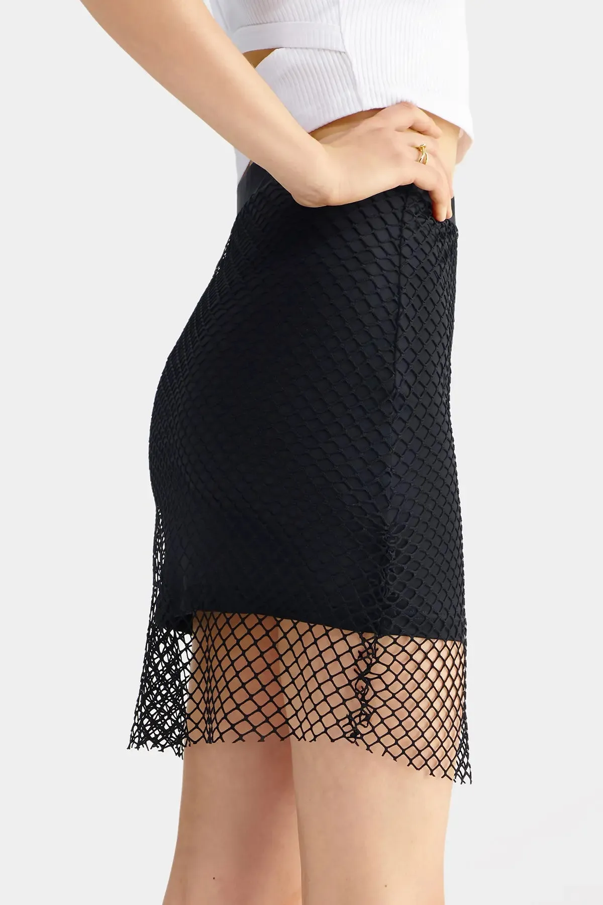 Contrast Mesh Bodycon Mini Skirt