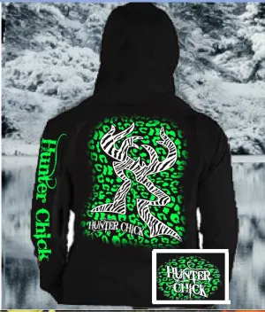 Country Life Outfitters Hunter Chick Black & Green Cheetah Deer Head Hunt Vintage Bright Hoodie