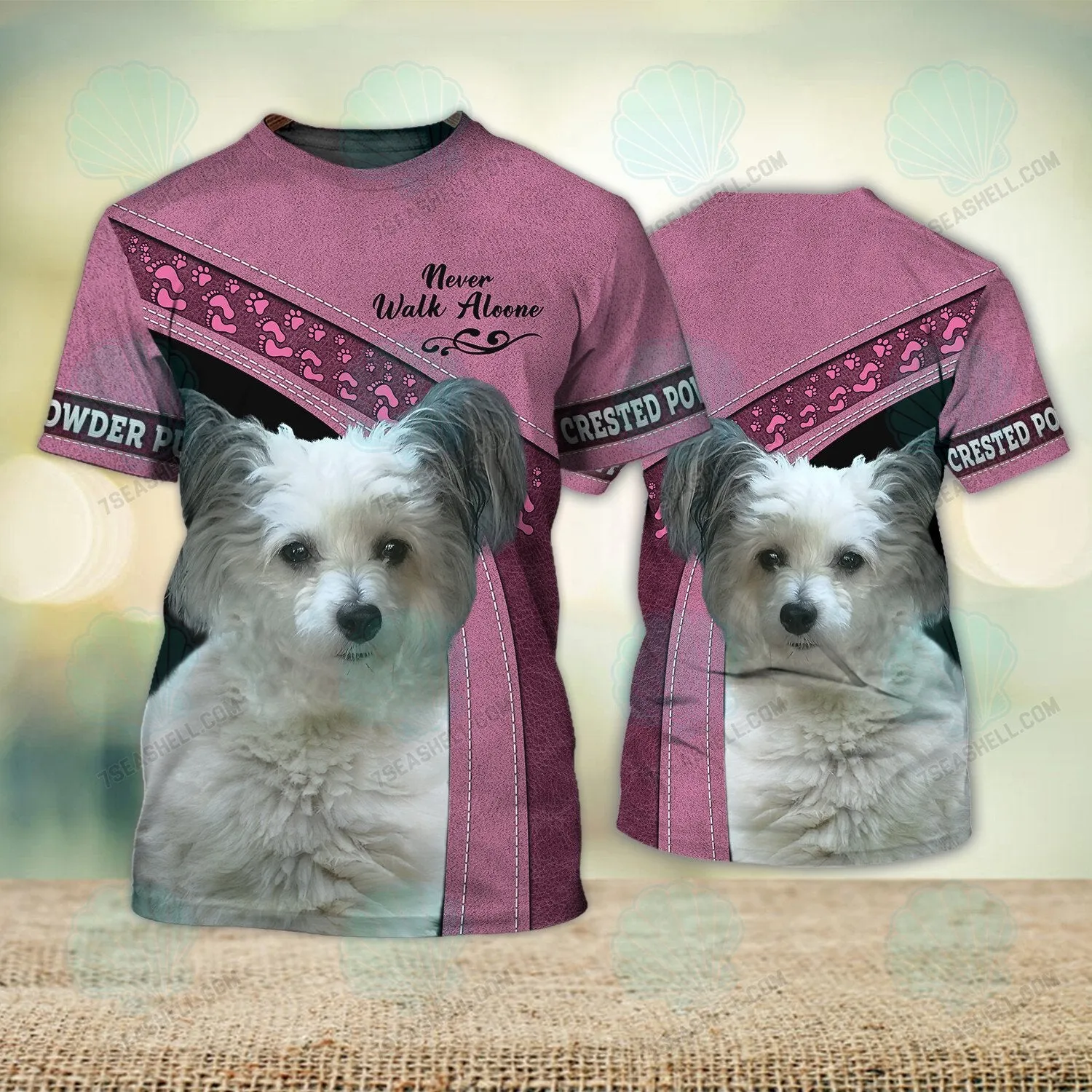 Crested Powder Puff Love Pink Never Walk Alone 3D Full Print Shirts, Christmas Shirt for Dog Lovers