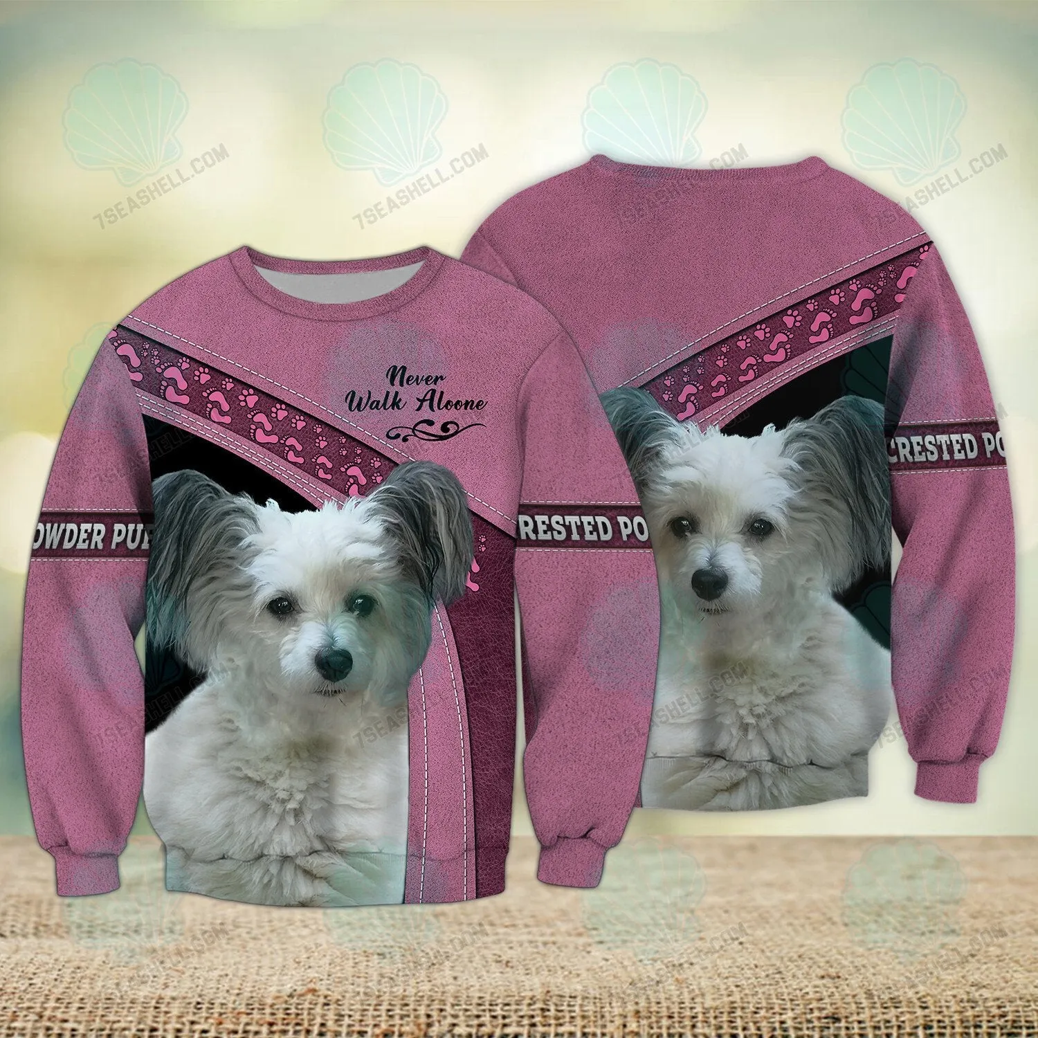 Crested Powder Puff Love Pink Never Walk Alone 3D Full Print Shirts, Christmas Shirt for Dog Lovers