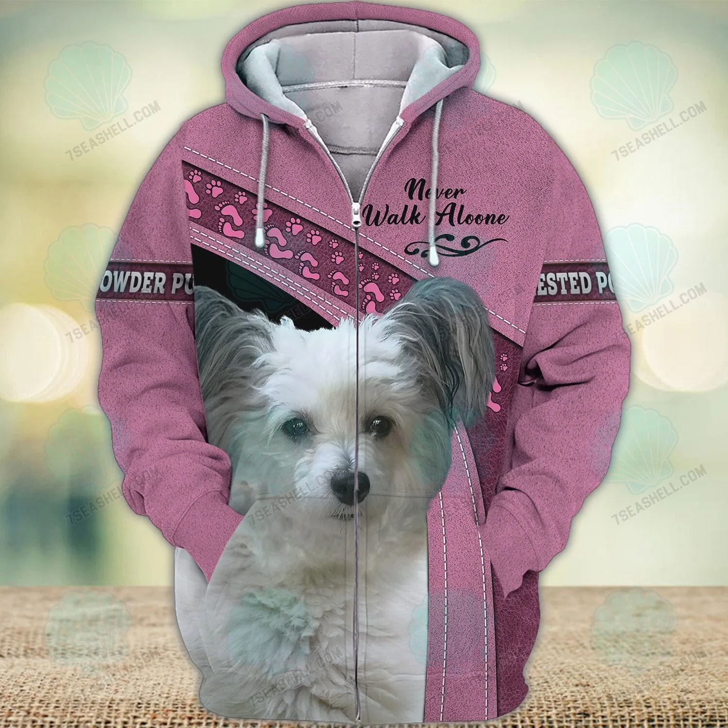 Crested Powder Puff Love Pink Never Walk Alone 3D Full Print Shirts, Christmas Shirt for Dog Lovers