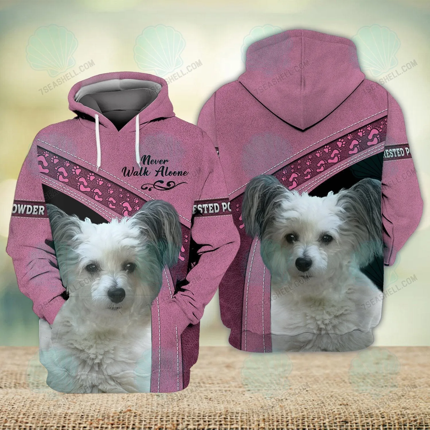 Crested Powder Puff Love Pink Never Walk Alone 3D Full Print Shirts, Christmas Shirt for Dog Lovers