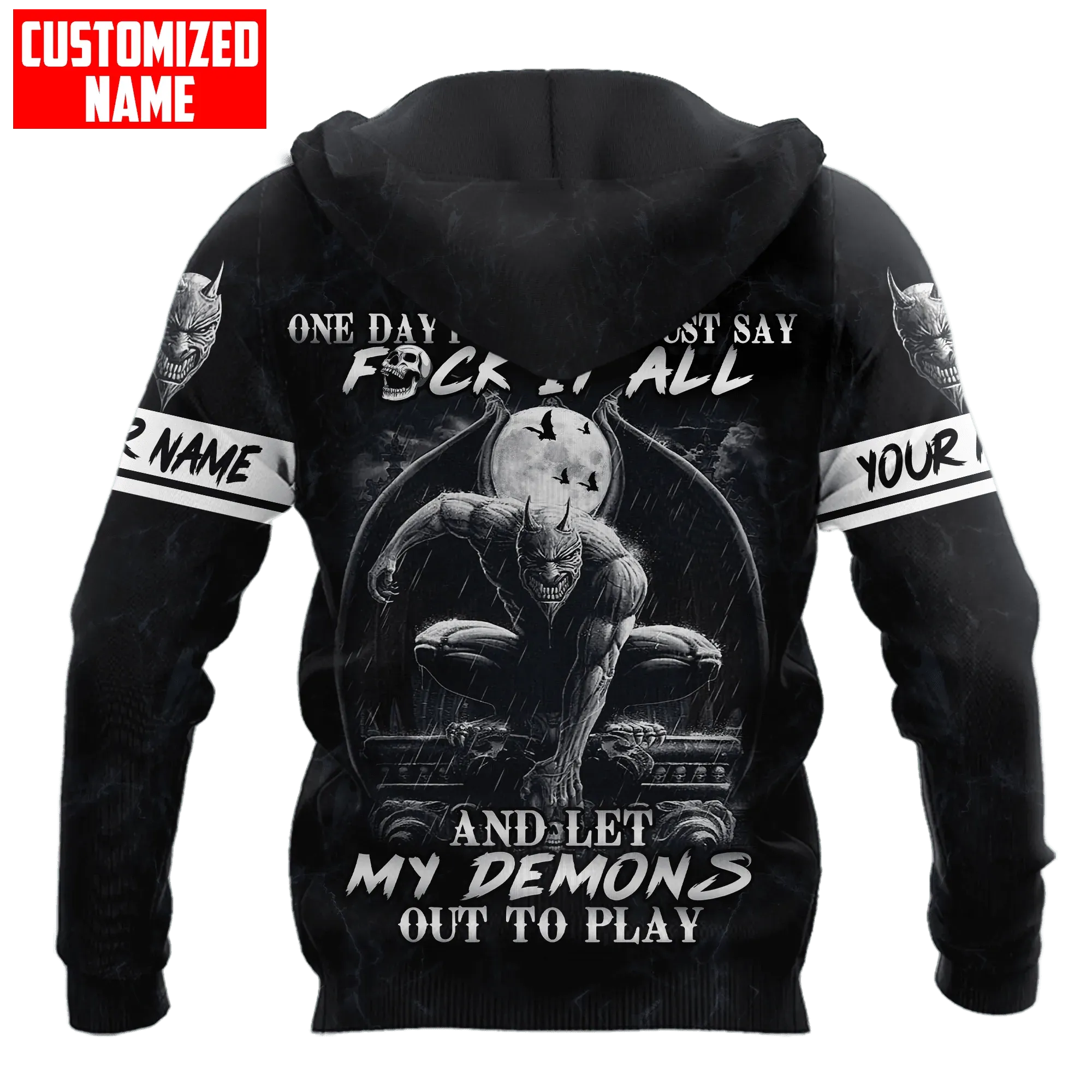 Custom Name 3D Full Print Devil Hoodie Let My Demons Out To Play Skull Hoodies Halloween Hoodies