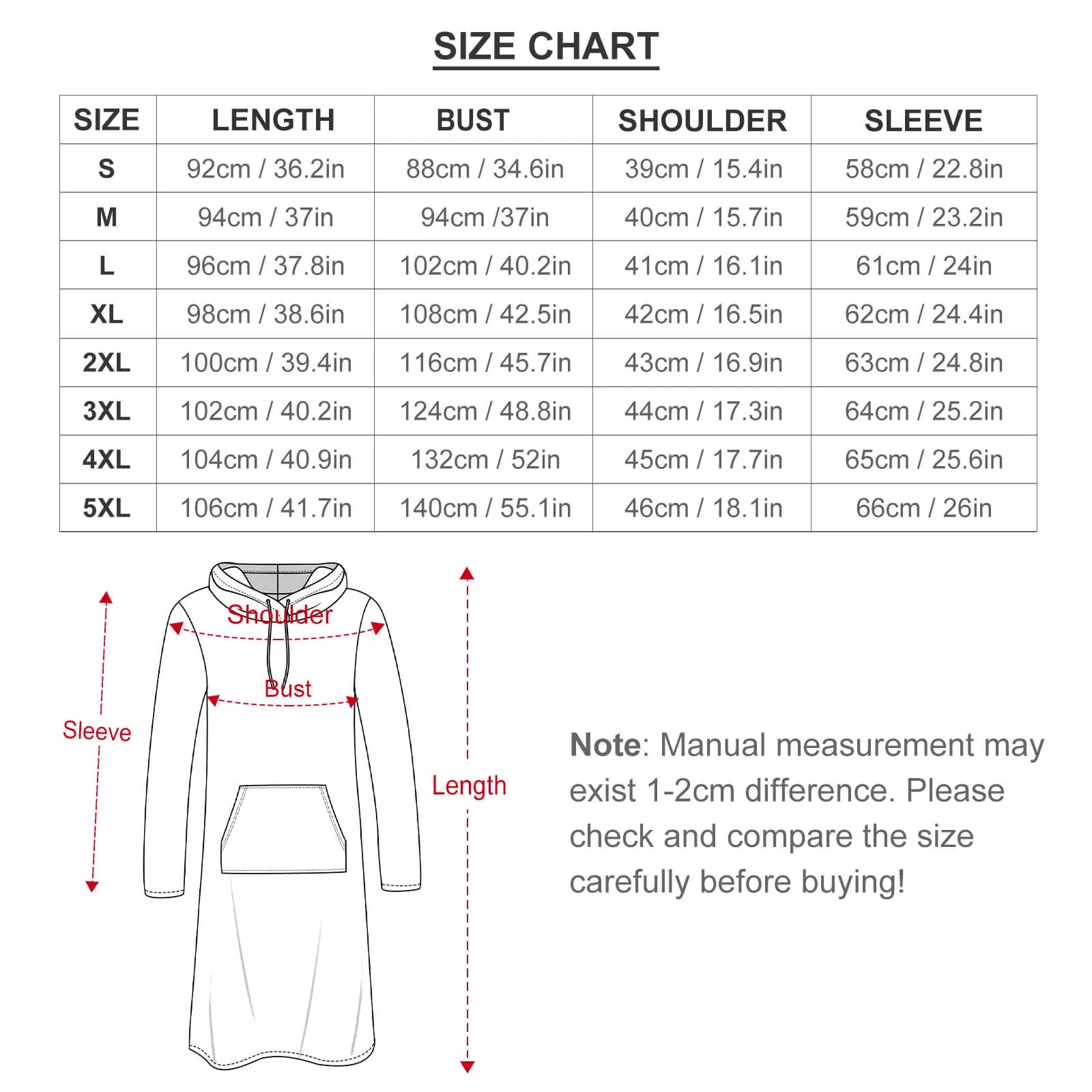 Design Your Own 230gsm Long Sleeve Hoodie Dress-S to 5XL