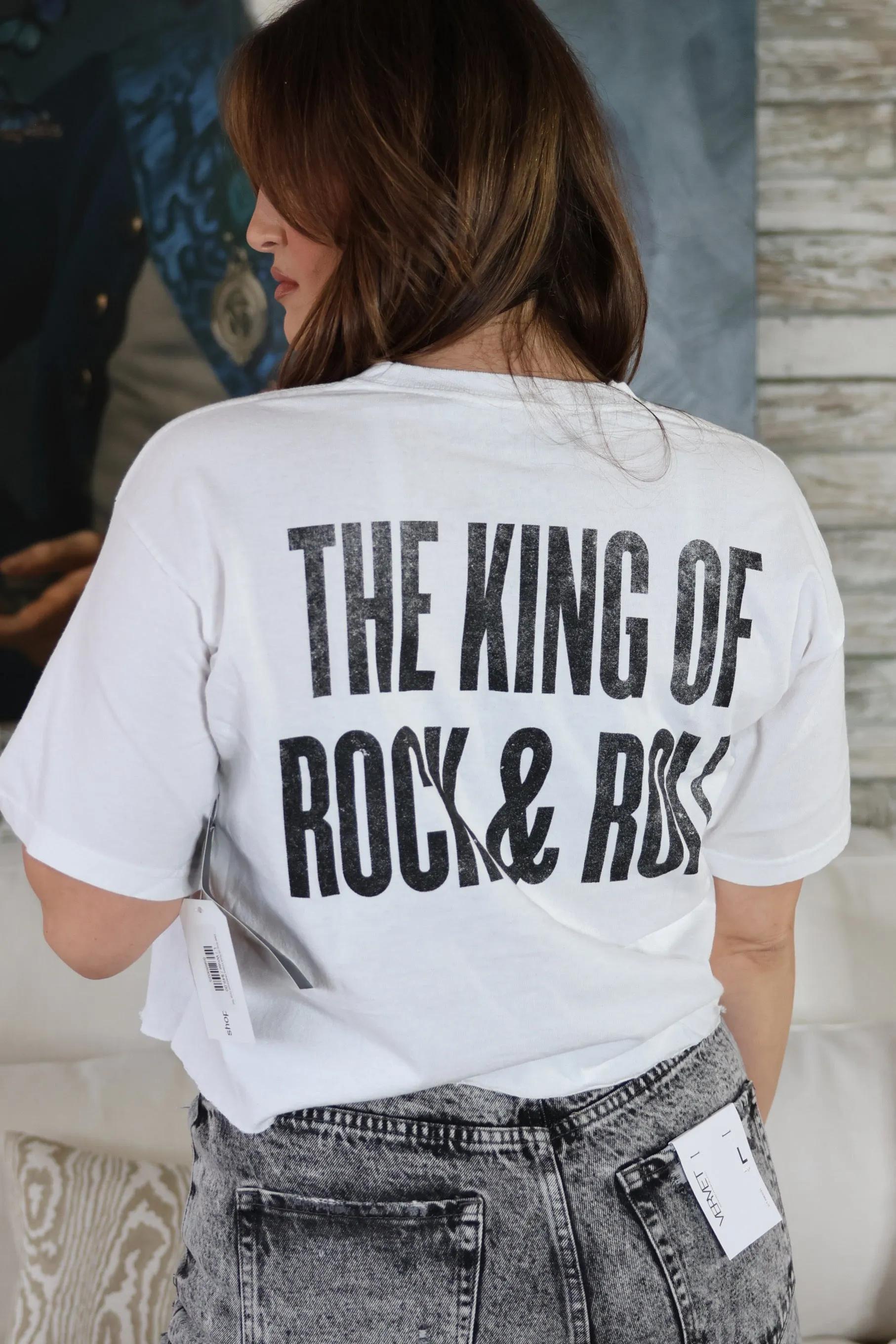 Elvis King Of Rock Unisex Distressed Crop Tee