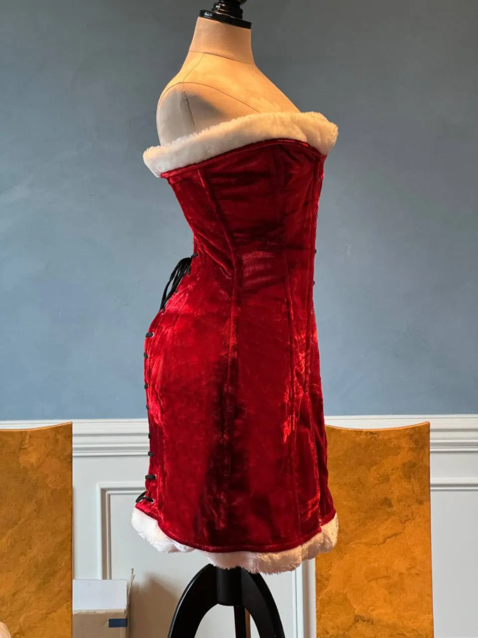 Exclusive Santa corset in caftan style, red velvet Christmas corset