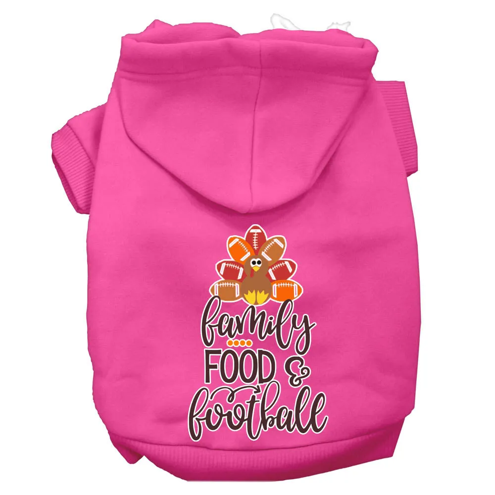 Family, Food, And Football Screen Print Dog Hoodie Bright Pink L