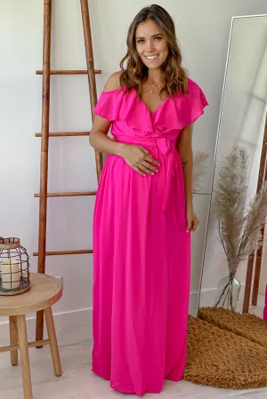 Fuchsia Ruffled Maternity Maxi Dress