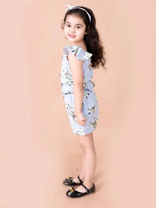 Girls Blue Floral Printed Top With Shorts - Ps Peaches