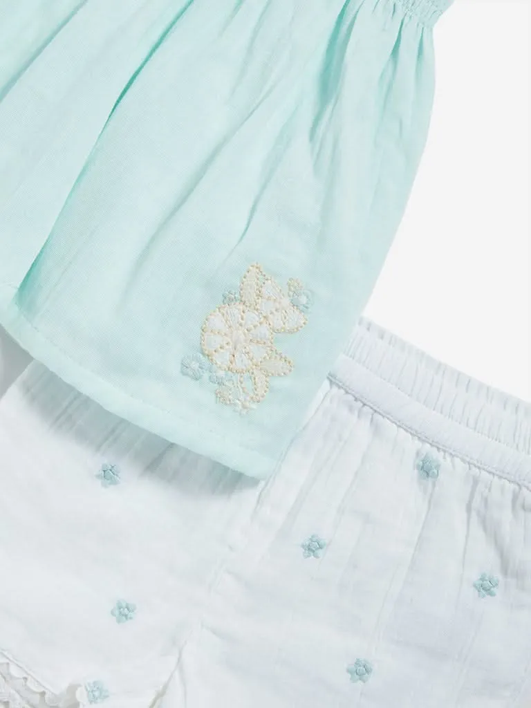 HOP Baby Mint Smocked Top and Shorts Set