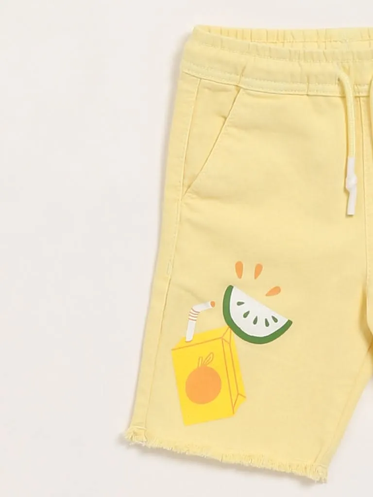 HOP Kids Yellow Printed Shorts