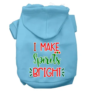 I Make Spirits Bright Screen Print Dog Hoodie Baby Blue M