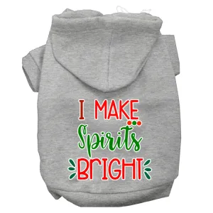 I Make Spirits Bright Screen Print Dog Hoodie Grey Xxl