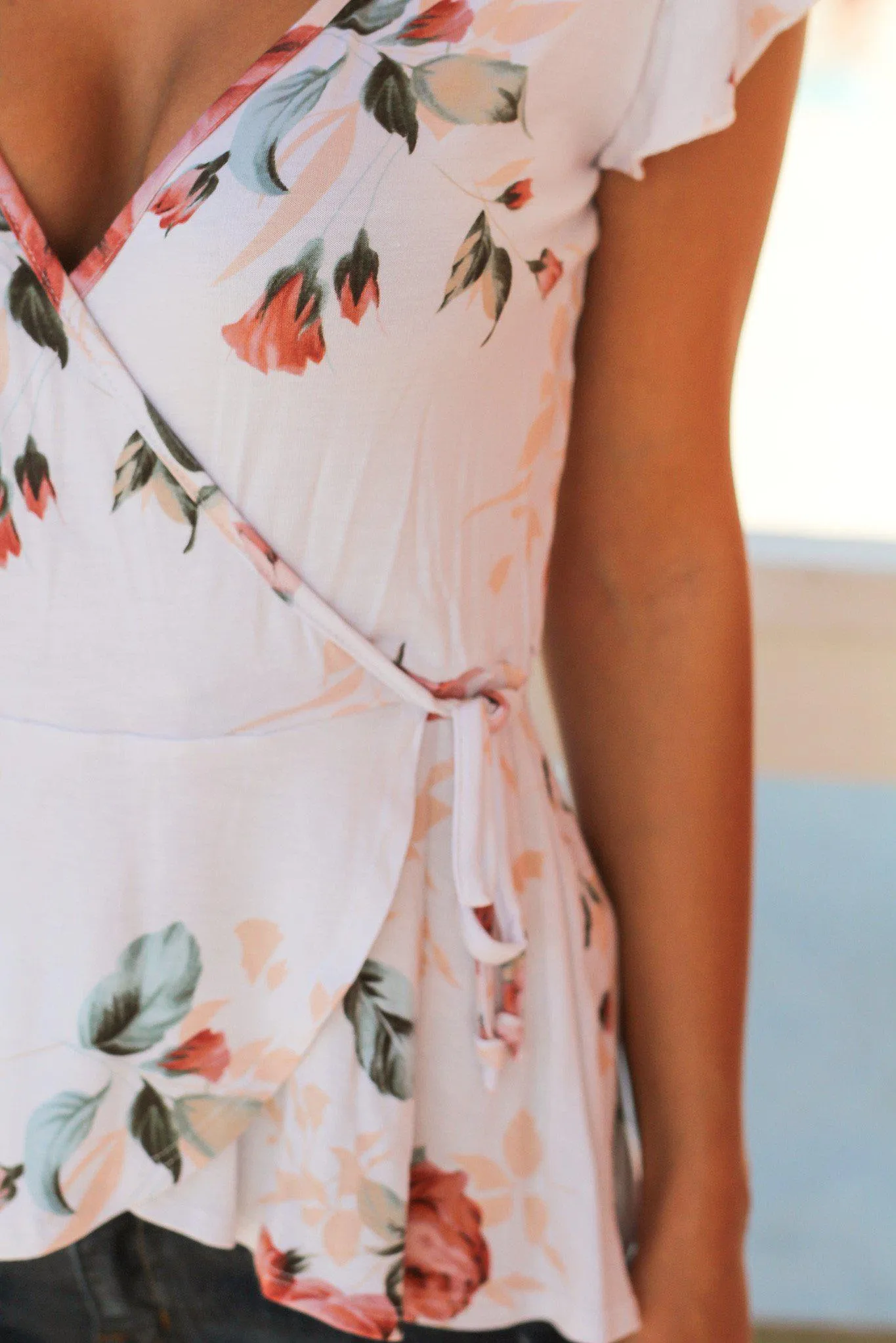 Ivory Floral Wrap Top