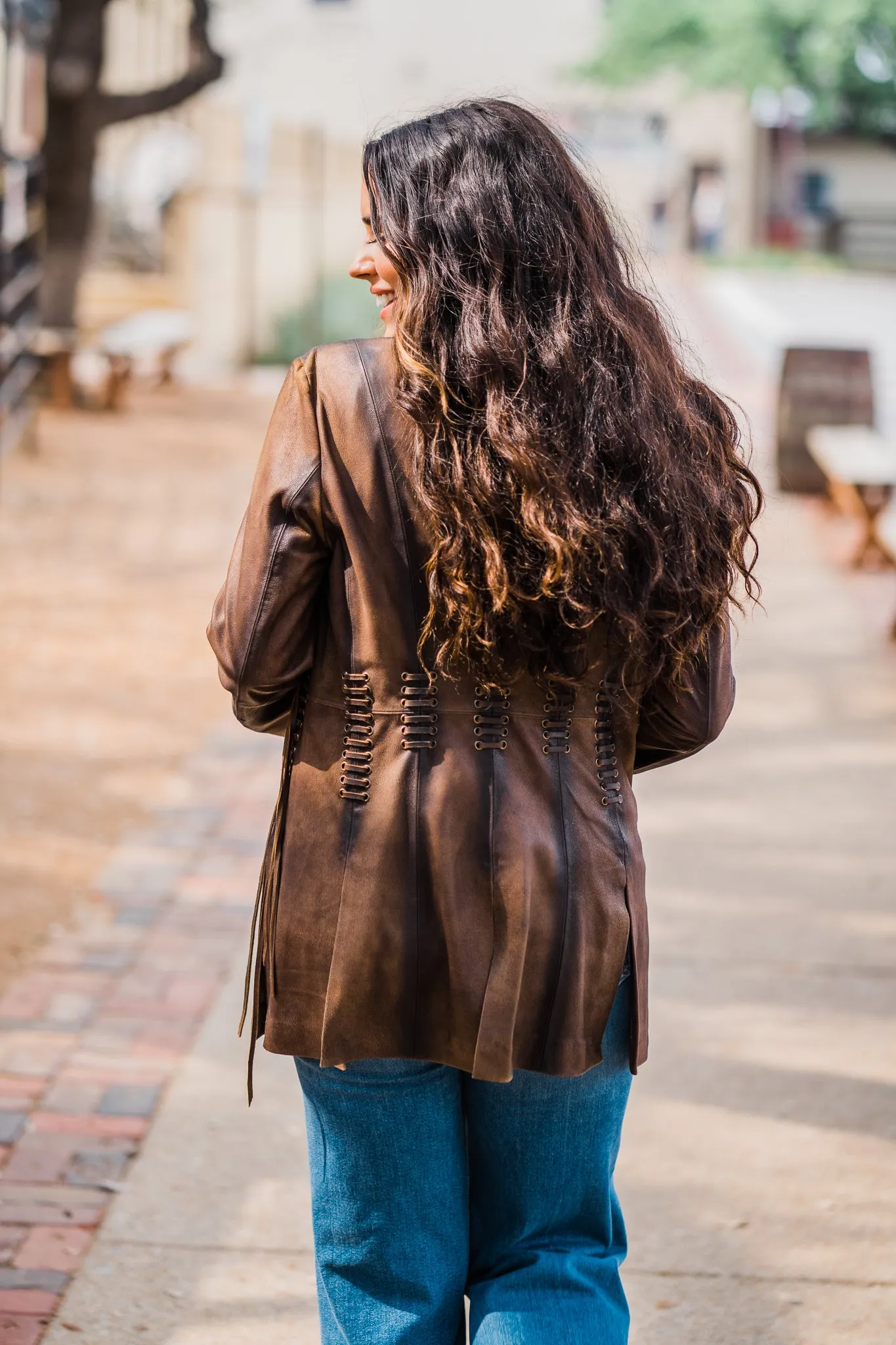 Jacket, Western Vintage Leather with Lacing - Style L1089