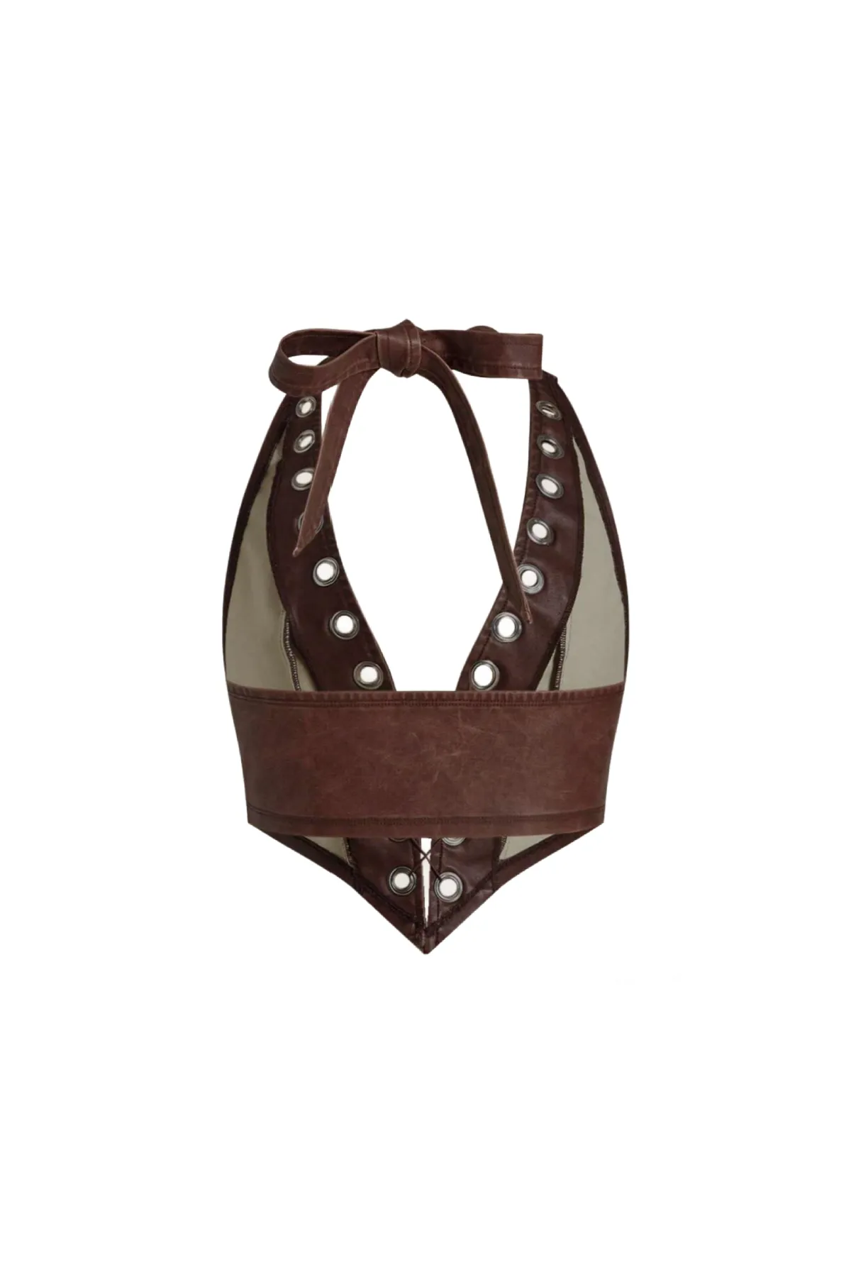 Kaiya Leather Halter Top (Chocolate Brown)