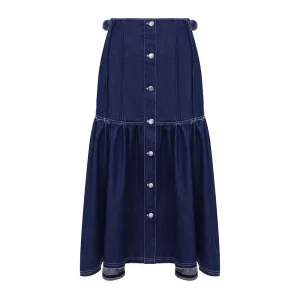 Loose Irregular Denim Skirt For Women High Waist A Line Solid Minimalist Ruched Streetwear Long Skirts Female Style