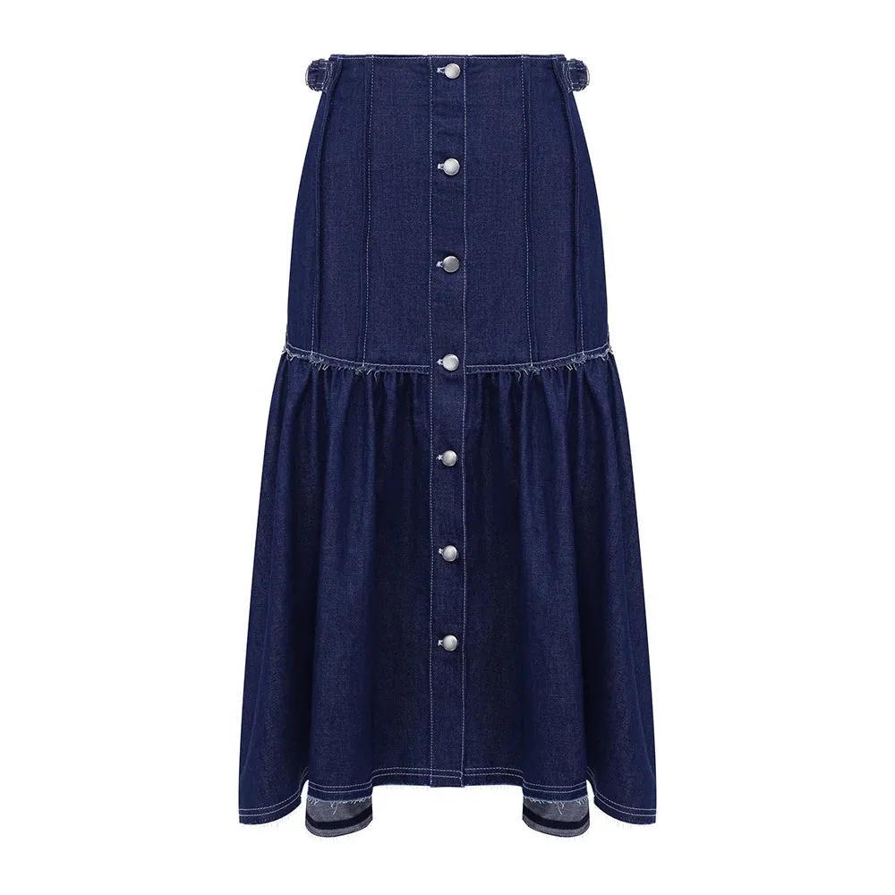 Loose Irregular Denim Skirt For Women High Waist A Line Solid Minimalist Ruched Streetwear Long Skirts Female Style