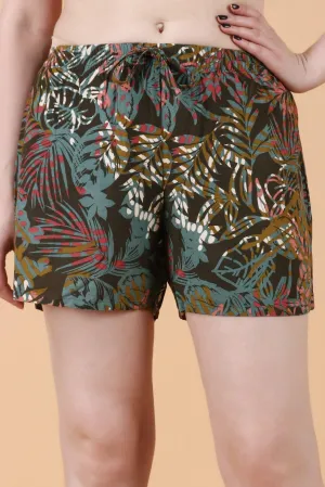 Multicolored Leaves Printed Shorts