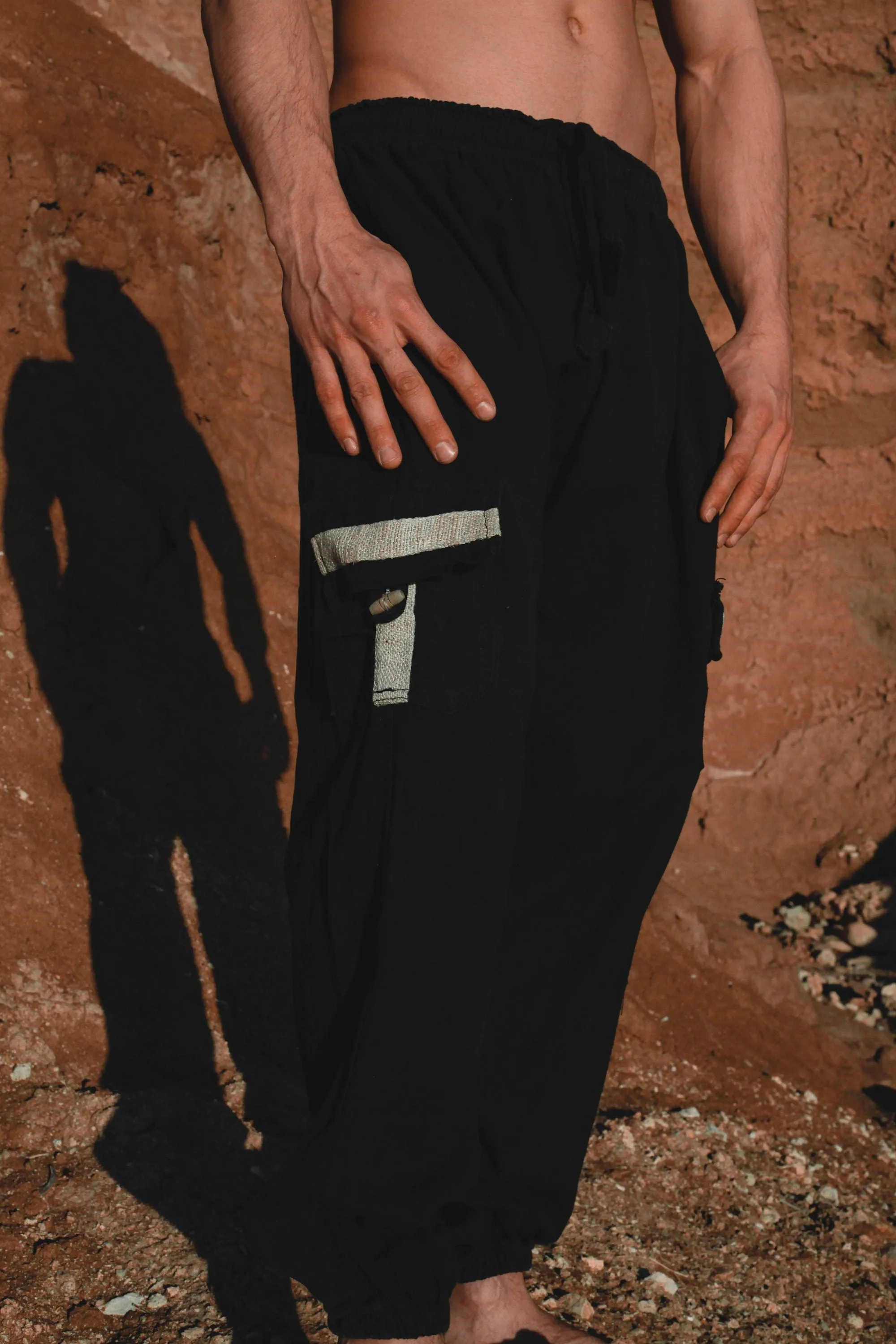 OKKO Organic Hemp and Cotton Mens Pants Black, Handmade, Four Pockets, Eco friendly, Sustainable Comfortable Earthy Yoga Gypsy Boho AJJAYA