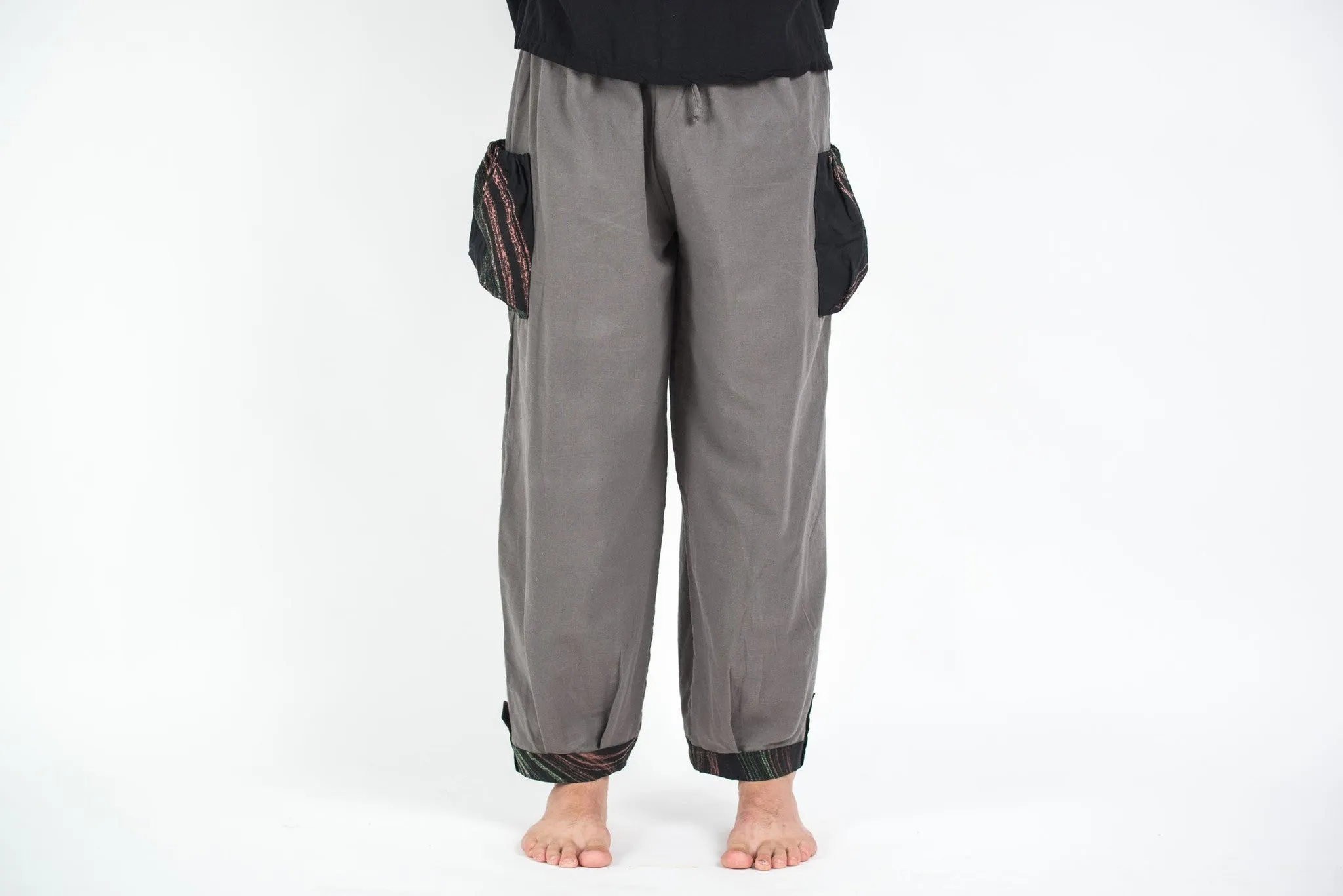 Organic Cotton Thai  Yoga Massage Pants Hill Tribe Trim Grey