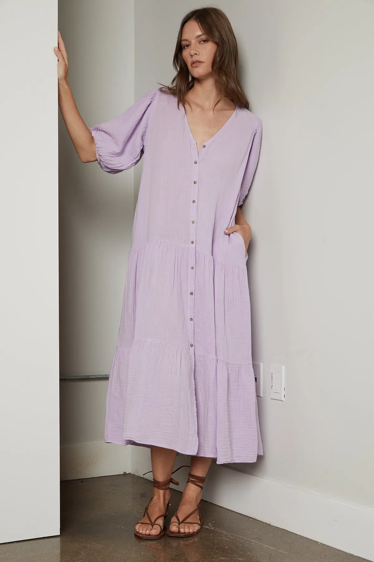 PAULINE COTTON GAUZE MIDI DRESS