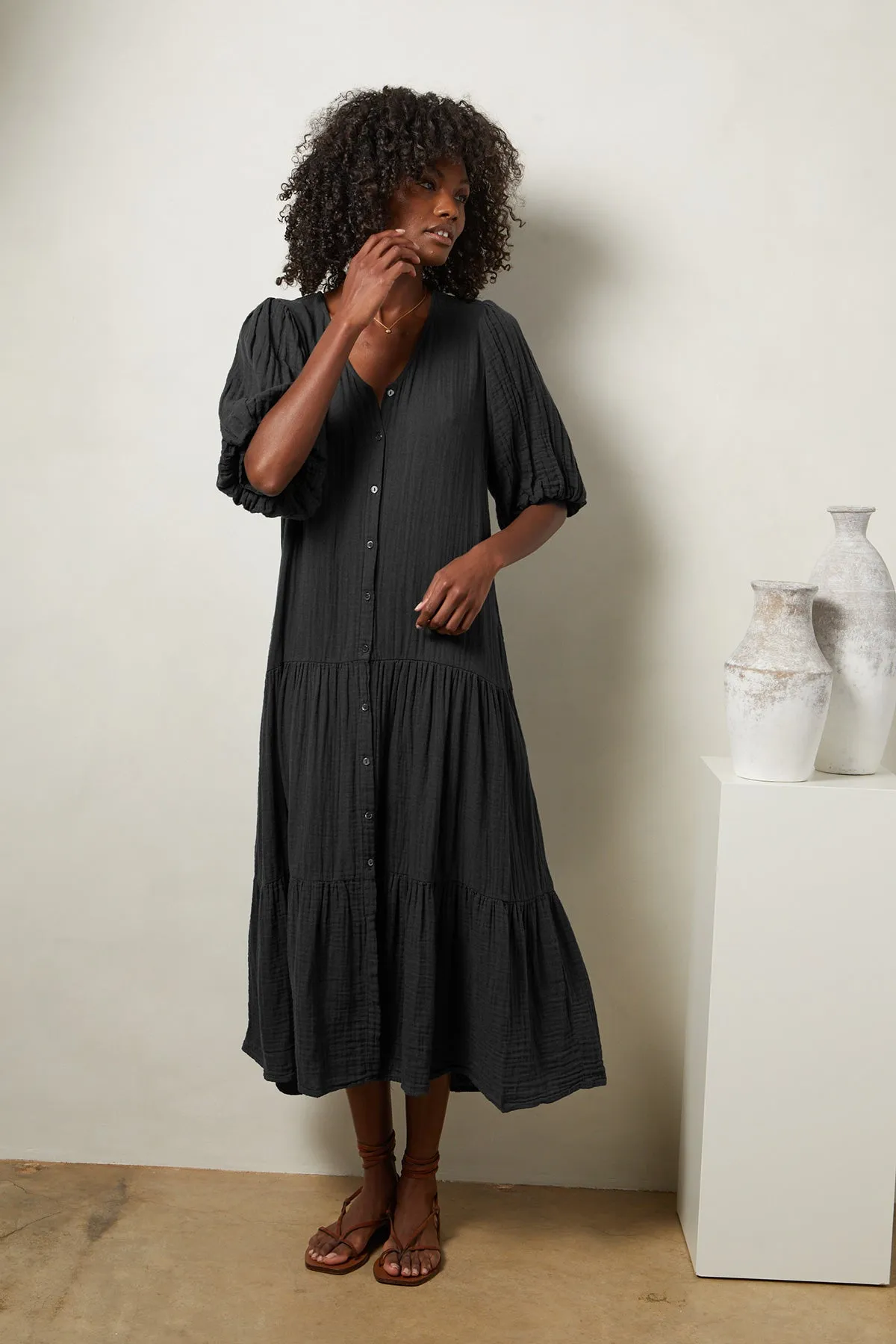 PAULINE COTTON GAUZE MIDI DRESS