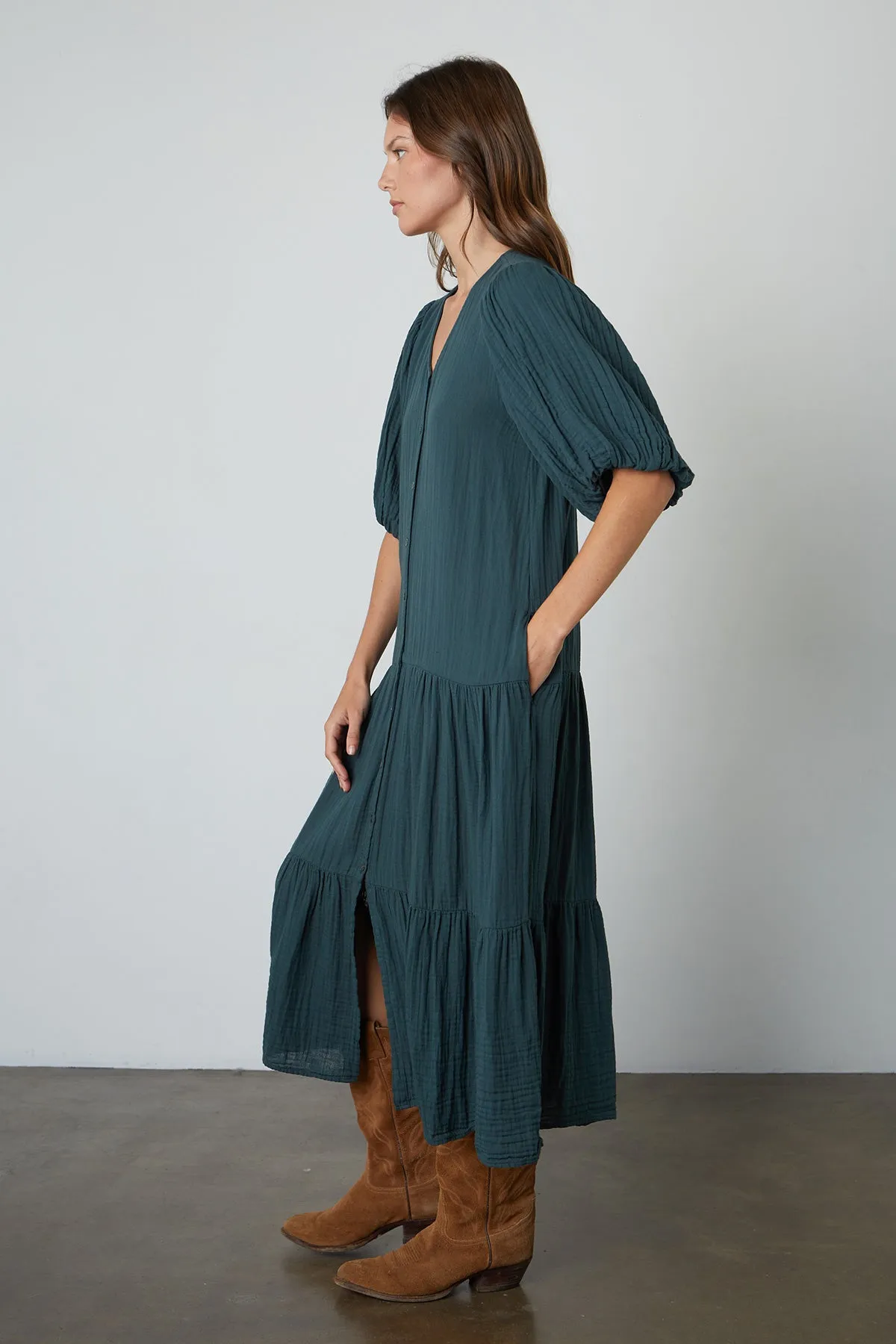 PAULINE COTTON GAUZE MIDI DRESS