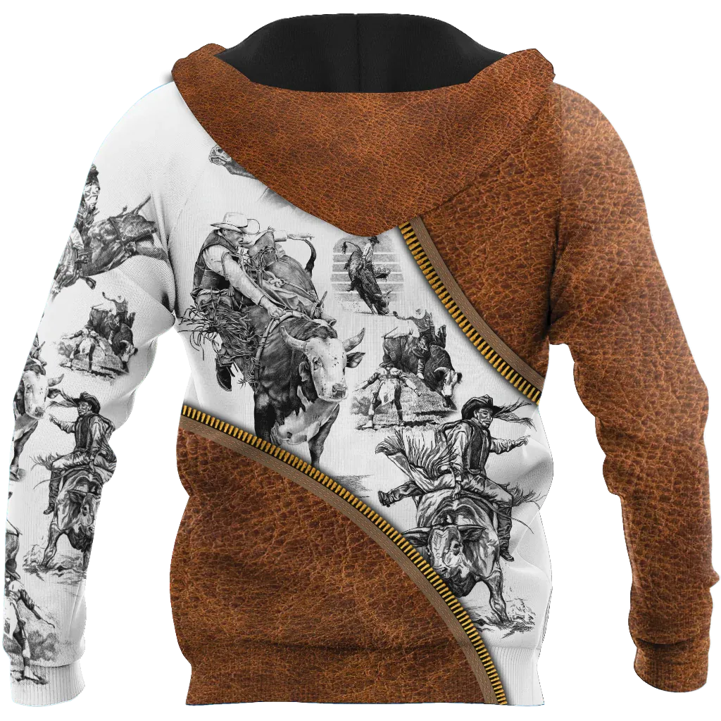 Personalized Name Bull Riding Unisex Hoodie Metal Pattern Rodeo Hoodies 3D Full Print