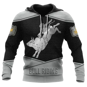 Personalized Name Bull Riding Unisex Hoodie Metal Pattern Rodeo Hoodies 3D Full Print