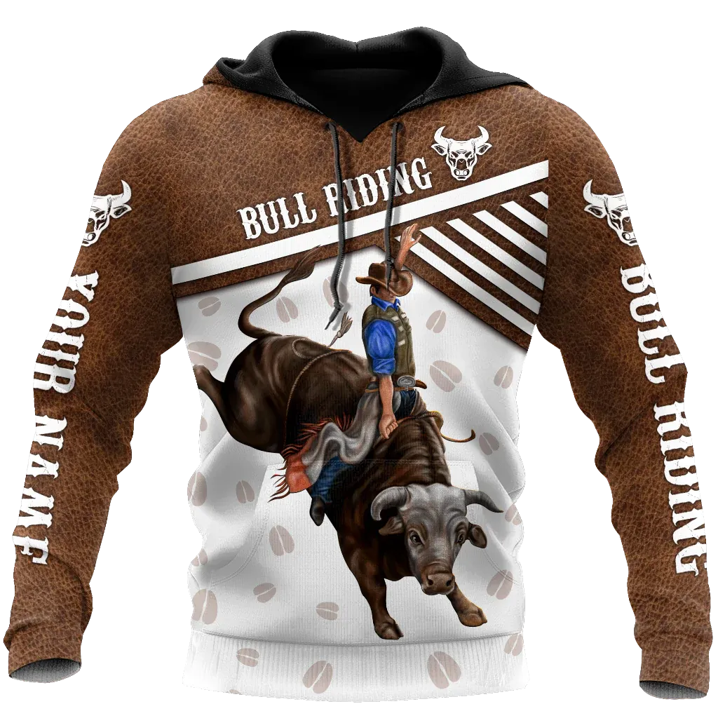 Personalized Name Bull Riding Unisex Hoodie Metal Pattern Rodeo Hoodies 3D Full Print