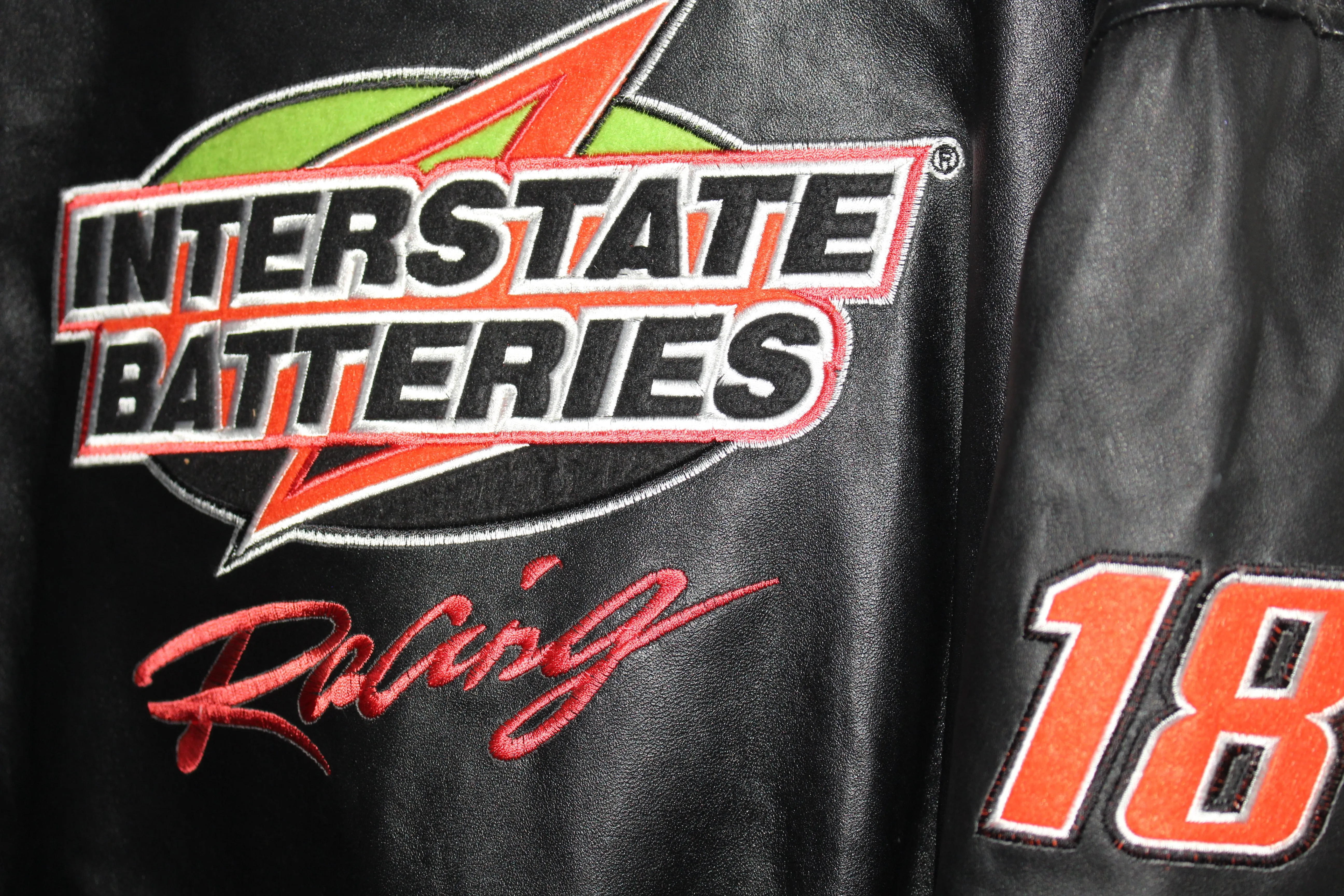 Rare Interstate Batteries Racing NASCAR Bobby Labonte #18 Leather Jacket (XL)