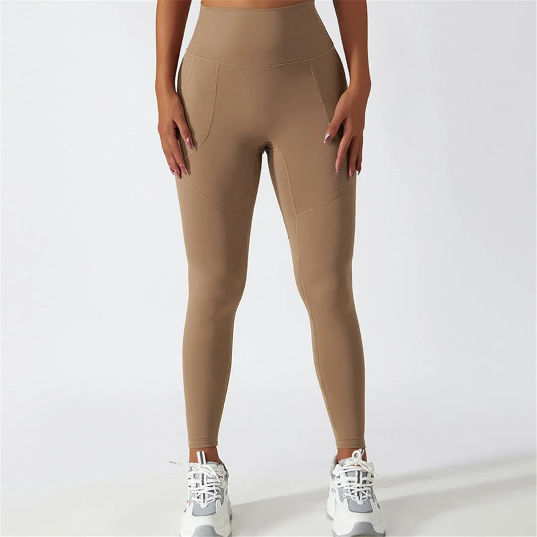 S - XL Sexy Yoga High Waist Pants With Pockets Women Fitness Tight Leggings Seamless For Women Gym Sport Elastic Pants A086P