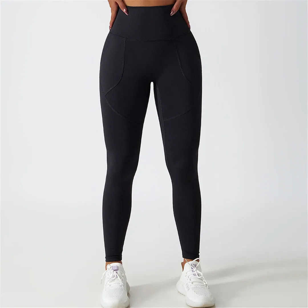 S - XL Sexy Yoga High Waist Pants With Pockets Women Fitness Tight Leggings Seamless For Women Gym Sport Elastic Pants A086P