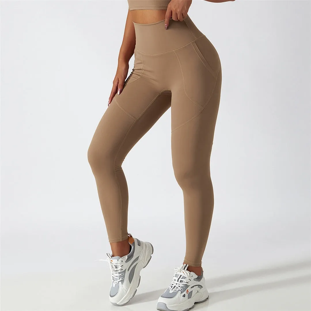 S - XL Sexy Yoga High Waist Pants With Pockets Women Fitness Tight Leggings Seamless For Women Gym Sport Elastic Pants A086P