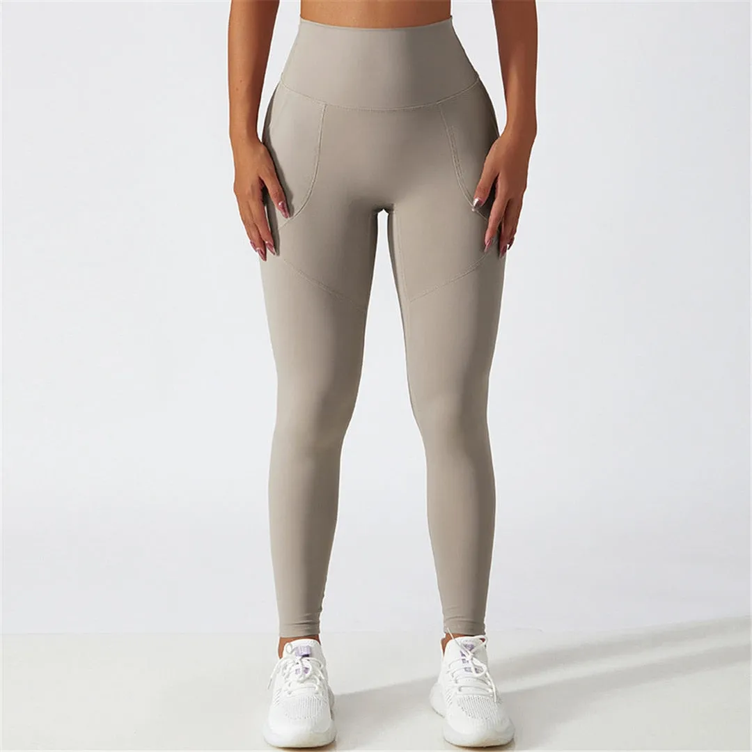 S - XL Sexy Yoga High Waist Pants With Pockets Women Fitness Tight Leggings Seamless For Women Gym Sport Elastic Pants A086P