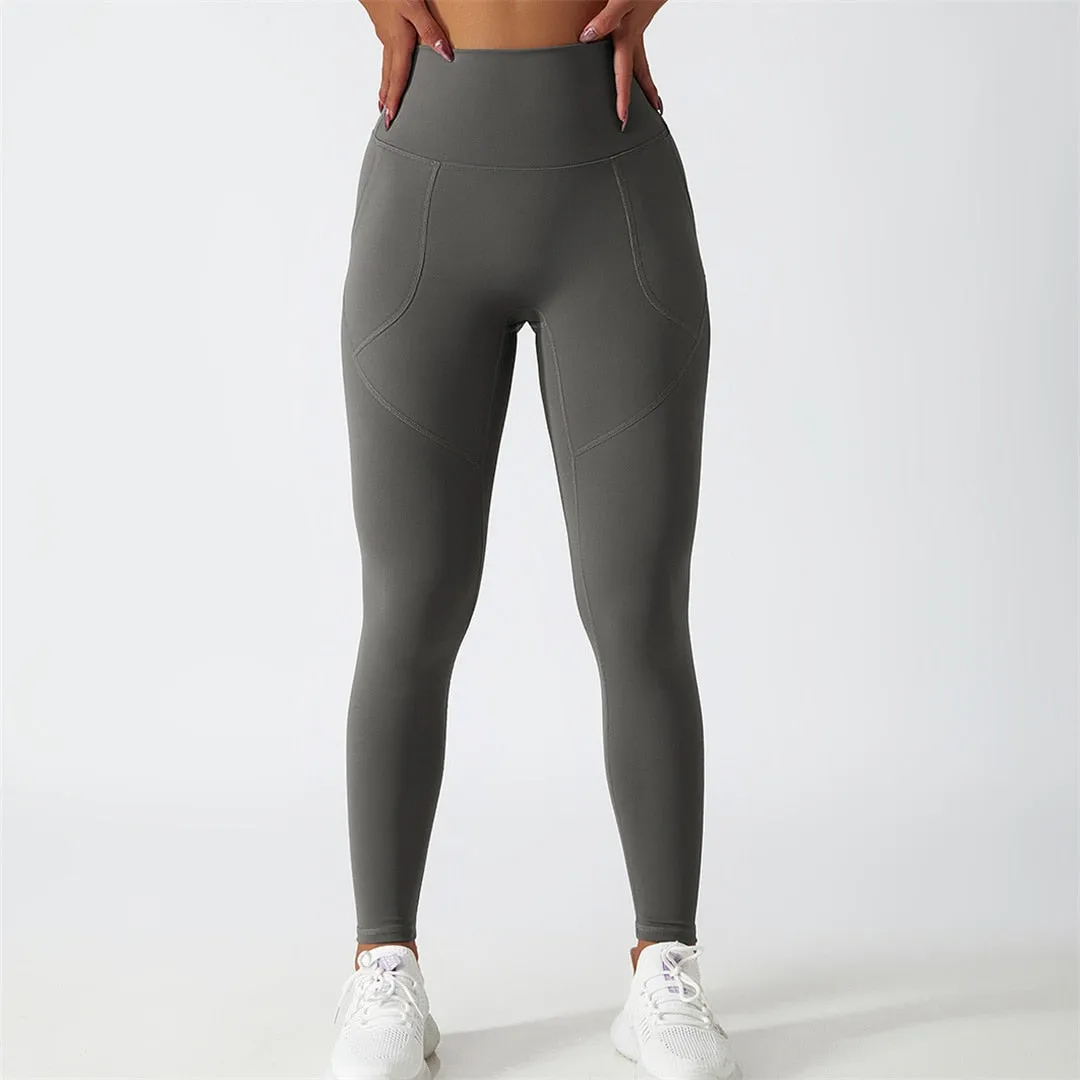 S - XL Sexy Yoga High Waist Pants With Pockets Women Fitness Tight Leggings Seamless For Women Gym Sport Elastic Pants A086P