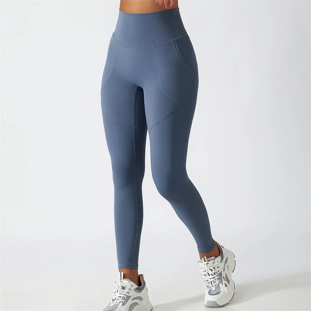 S - XL Sexy Yoga High Waist Pants With Pockets Women Fitness Tight Leggings Seamless For Women Gym Sport Elastic Pants A086P