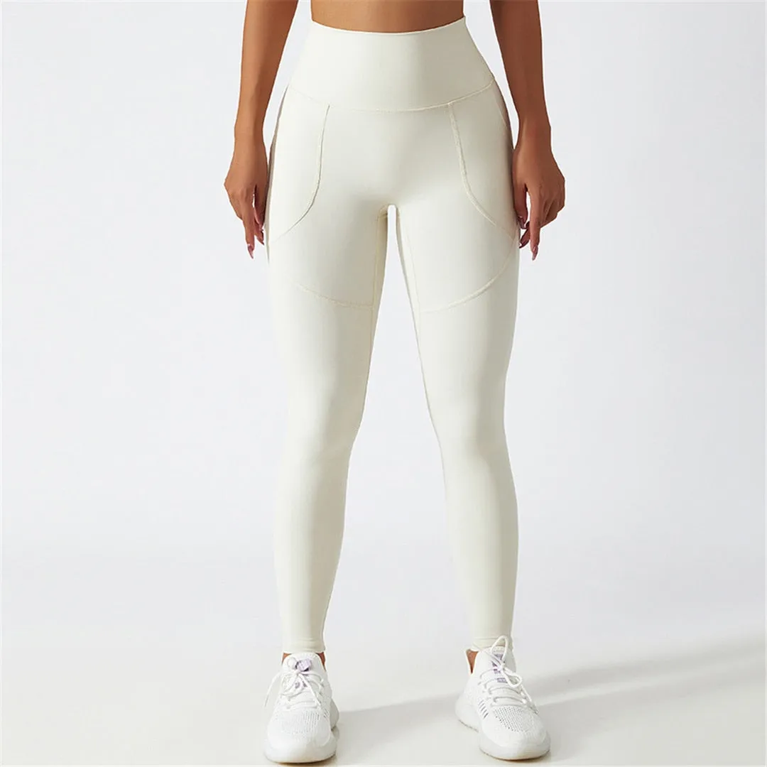 S - XL Sexy Yoga High Waist Pants With Pockets Women Fitness Tight Leggings Seamless For Women Gym Sport Elastic Pants A086P