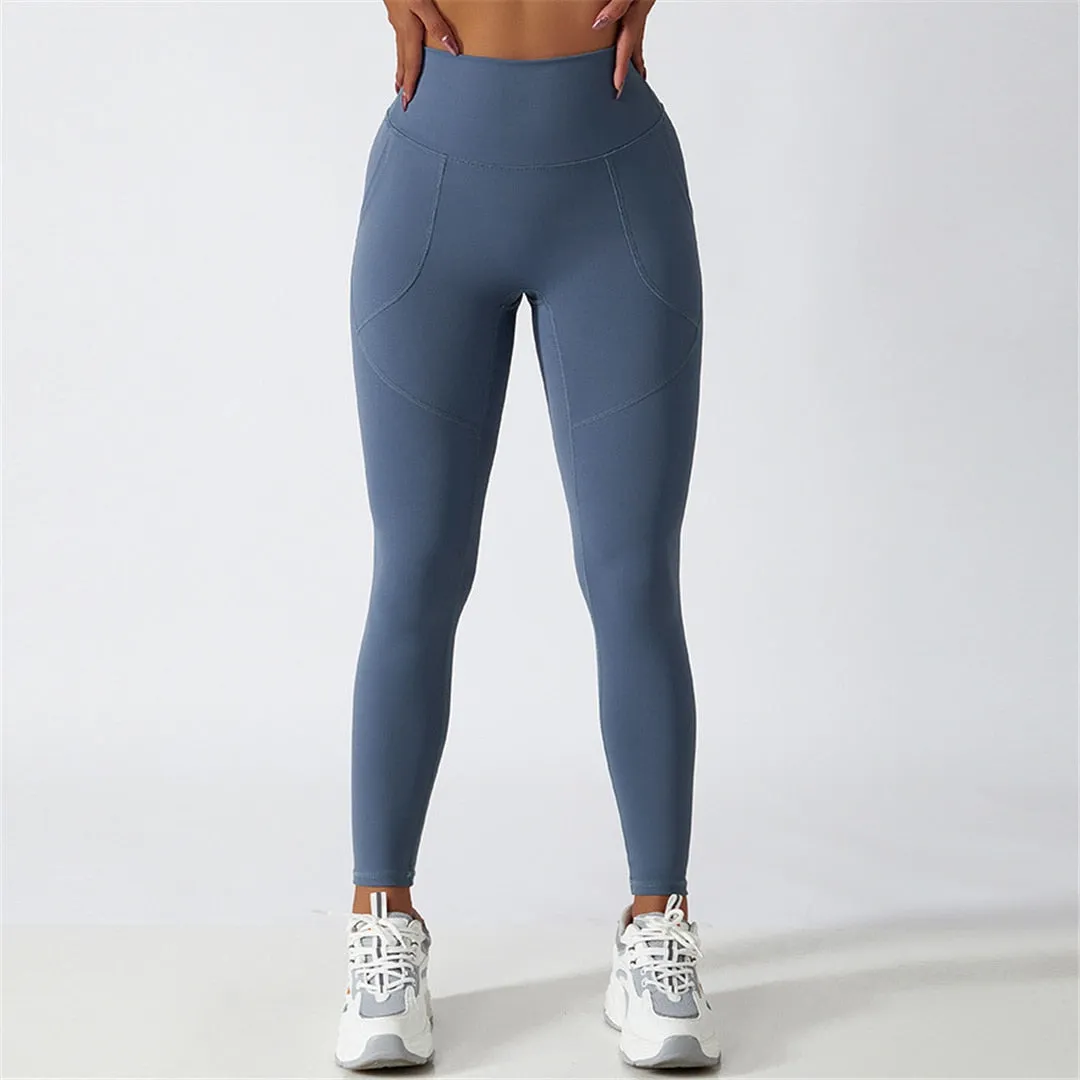 S - XL Sexy Yoga High Waist Pants With Pockets Women Fitness Tight Leggings Seamless For Women Gym Sport Elastic Pants A086P